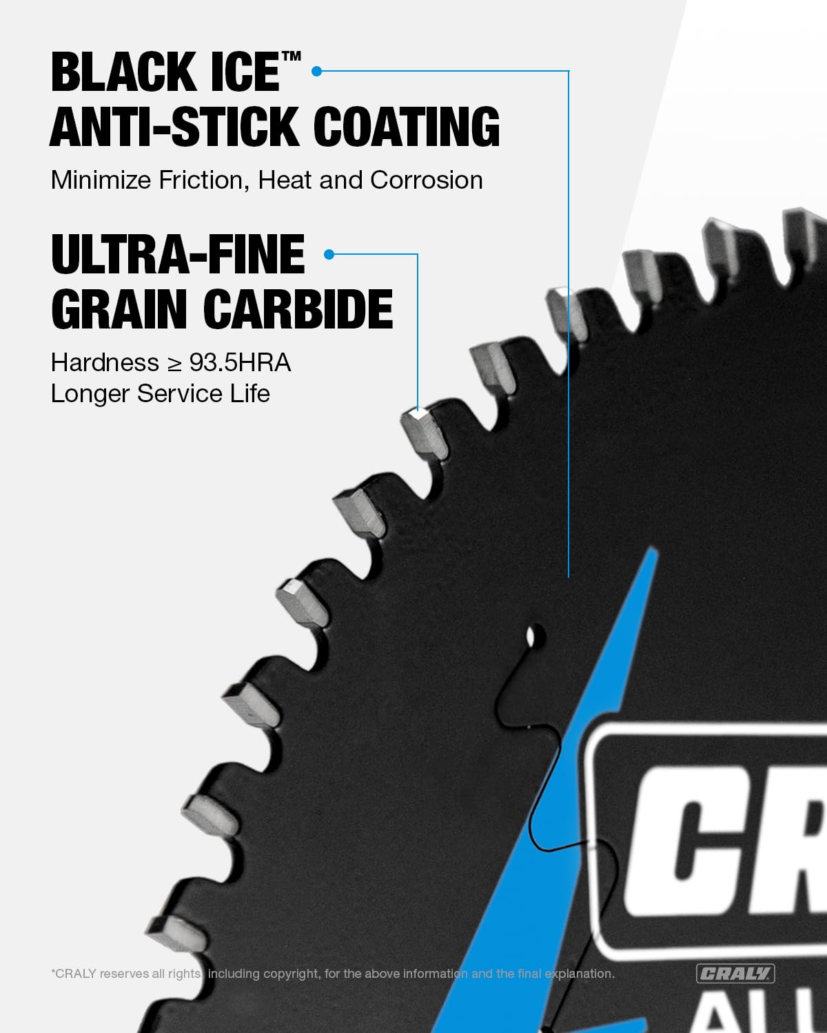 CRALY 6-1/2 Inch 54 Teeth Aluminum and Non-Ferrous Metal Cutting Circular Saw Blade, 5/8 Inch Arbor, Carbide Tipped, Thin Kerf, Black Ice Coating, for Thin Aluminum, Plastic, Composite(C0654AL)