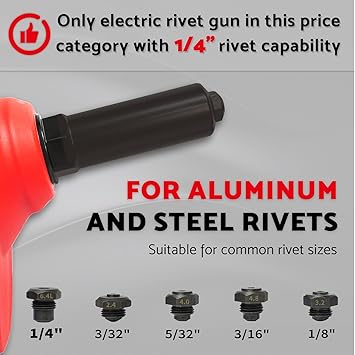 S&F STEAD & FAST Cordless Rivet Tool Kit, 1/8" - 1/4", Brushless, Industrial Grade, with Battery (2 pcs) and Charger, Electric Rivet Gun Set with Case